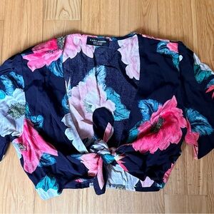 Zara Floral Tie-Front Blouse - Pink and Blue